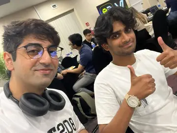 Me and another participant giving a thumbs up at the Web3 hackathon.